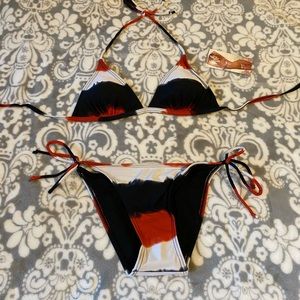Red black and white bikini